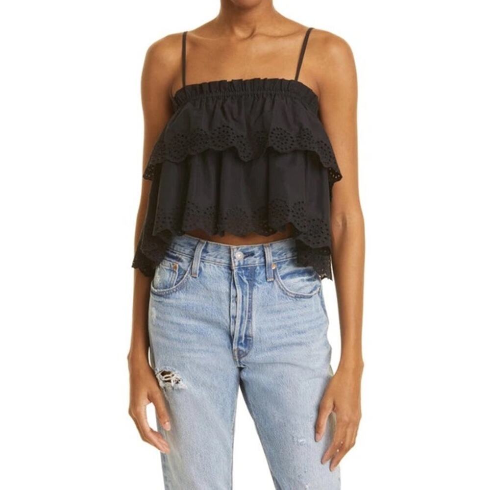 Cami NYC Regina Tiered Eyelet Camisole Top M Black Summer